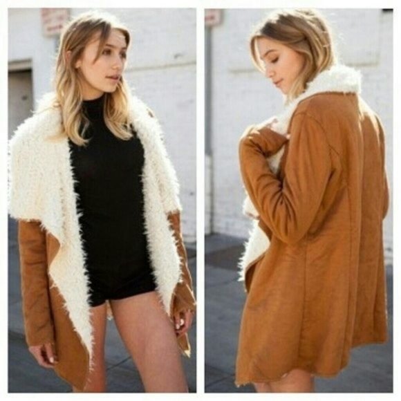 Brandy Melville Jackets & Blazers - Brandy Melville Kaet Suede Shearling Coat camel